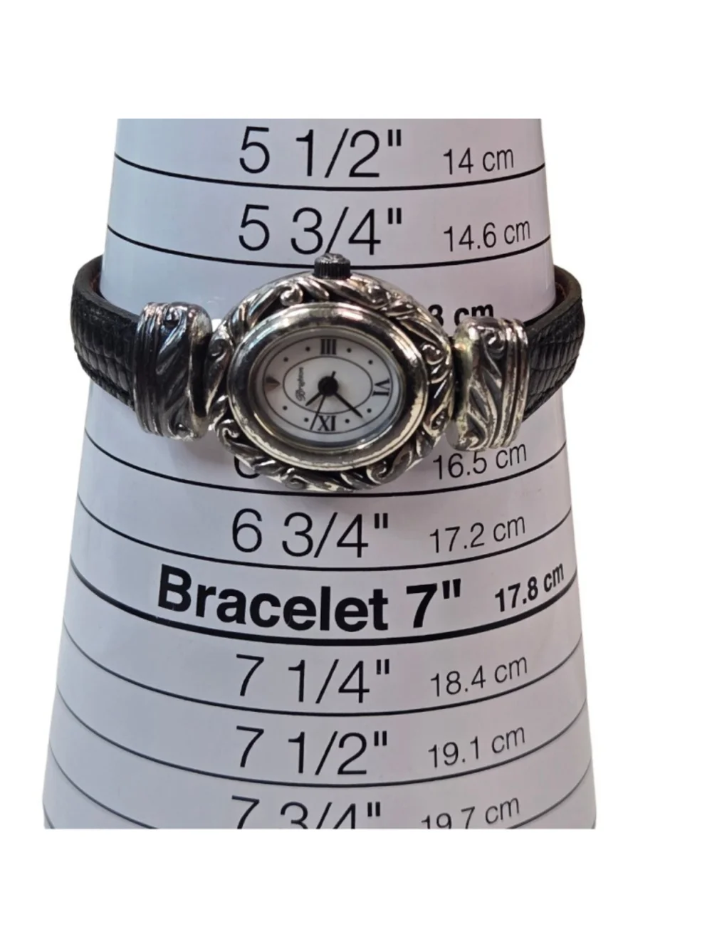Brighton Paris Watch Silver Tone Black Brown Leather Reversible Band Works Well